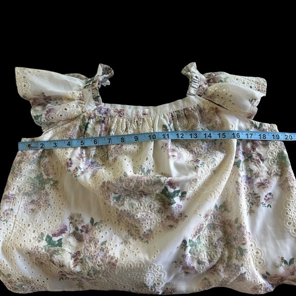 Solitaire size Medium Eyelet Lace Babydoll Top Blouse Floral Cream Spring Lined - Picture 3 of 6